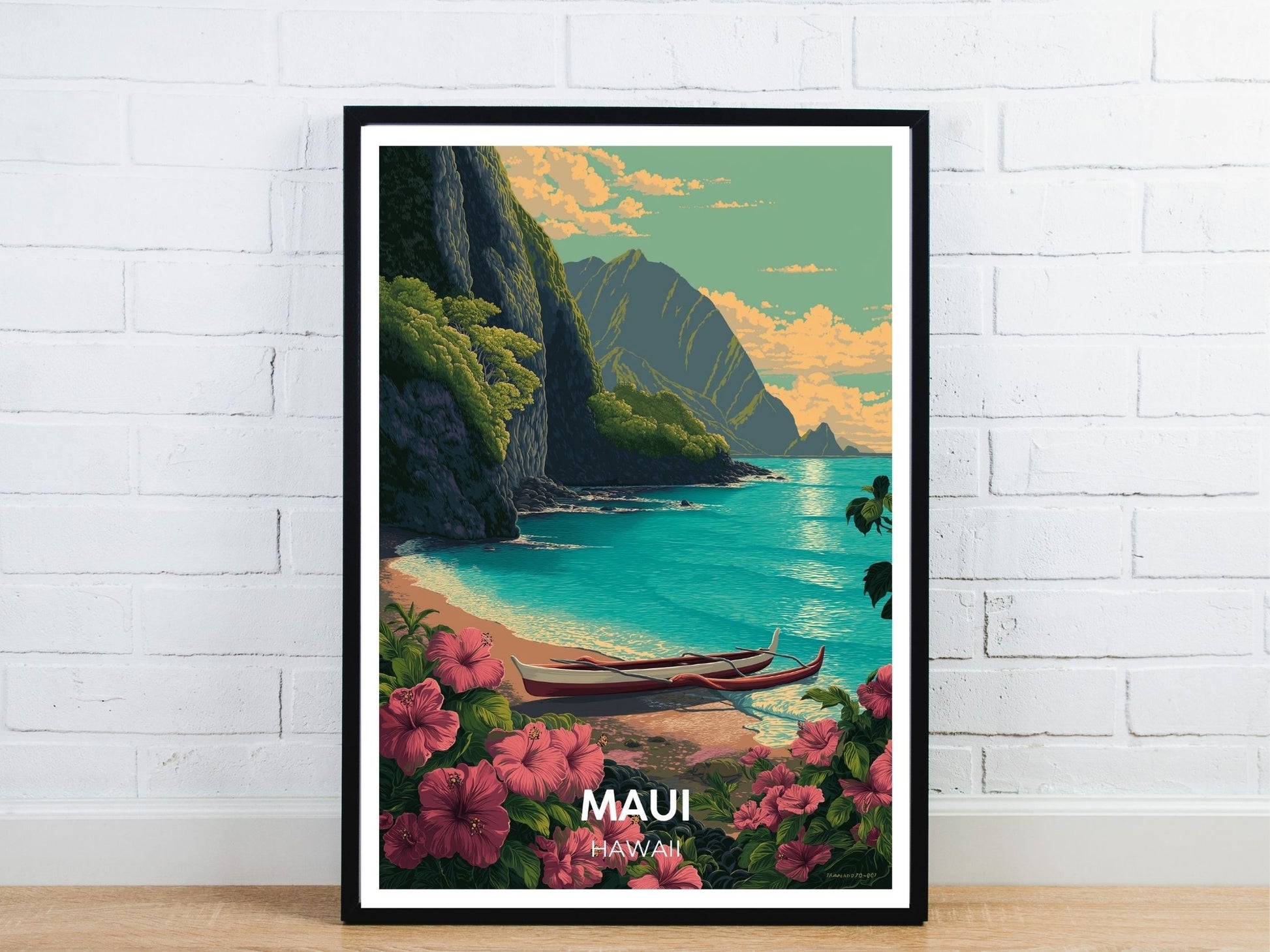 Minimal Maui Hawaii travel art poster – Atlas Prints