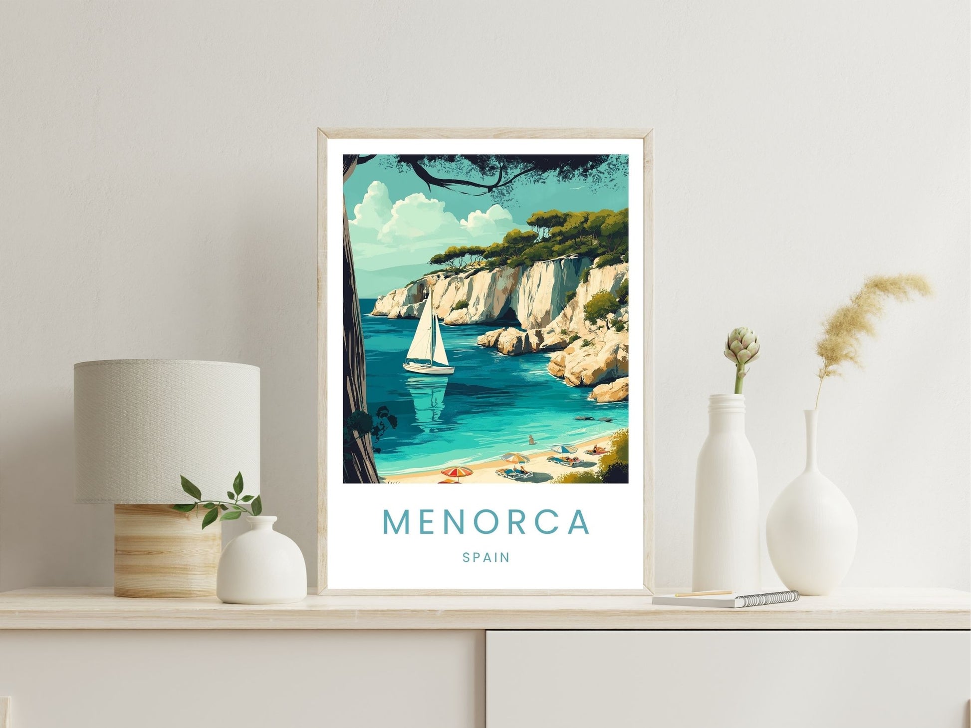 Menorca Balleric Islands wall art print displayed in bedroom – Atlas Prints