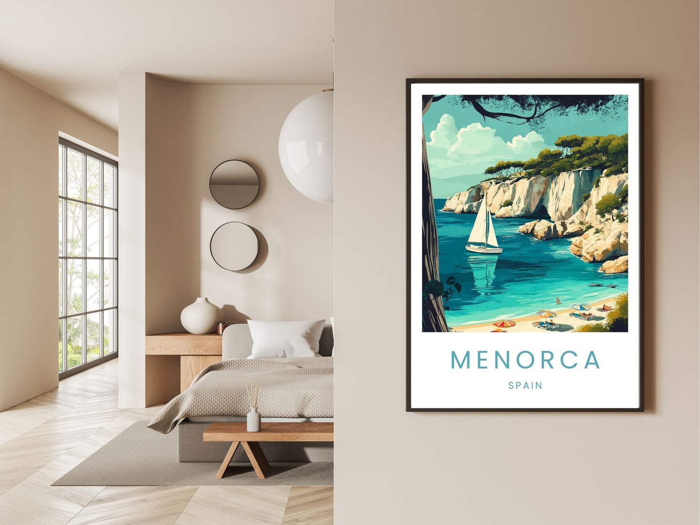 Gallery wall display of Menorca Balleric Islands travel poster – Atlas Prints