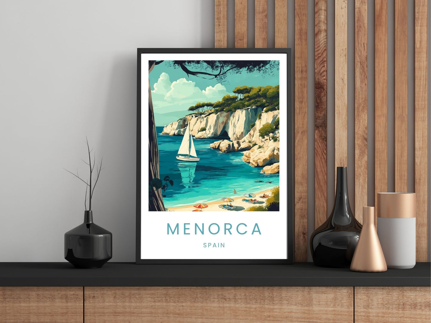 Close-up of Menorca Balleric Islands travel poster matte texture – Atlas Prints