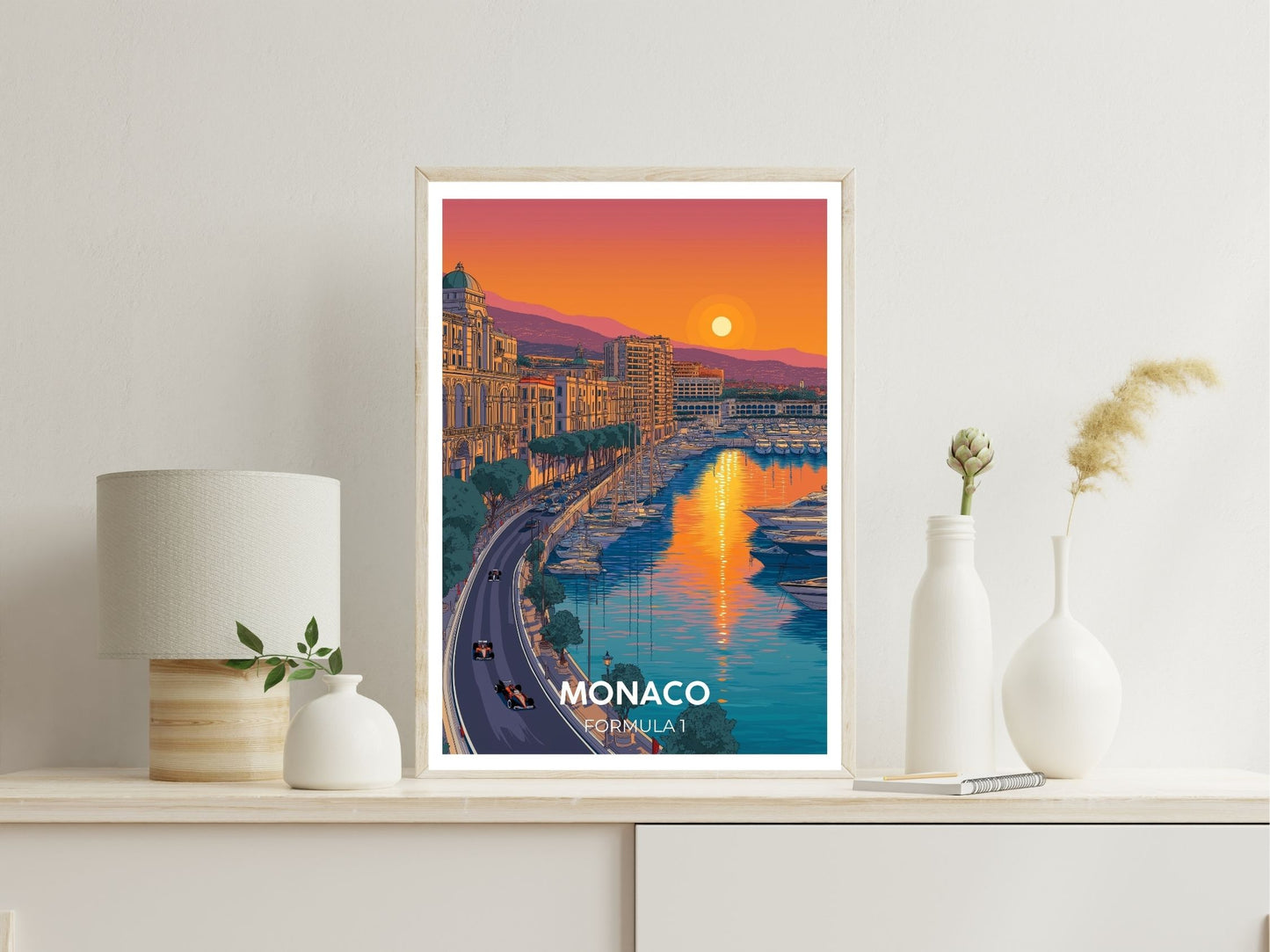 Monaco Formula 1 wall art print displayed in bedroom – Atlas Prints