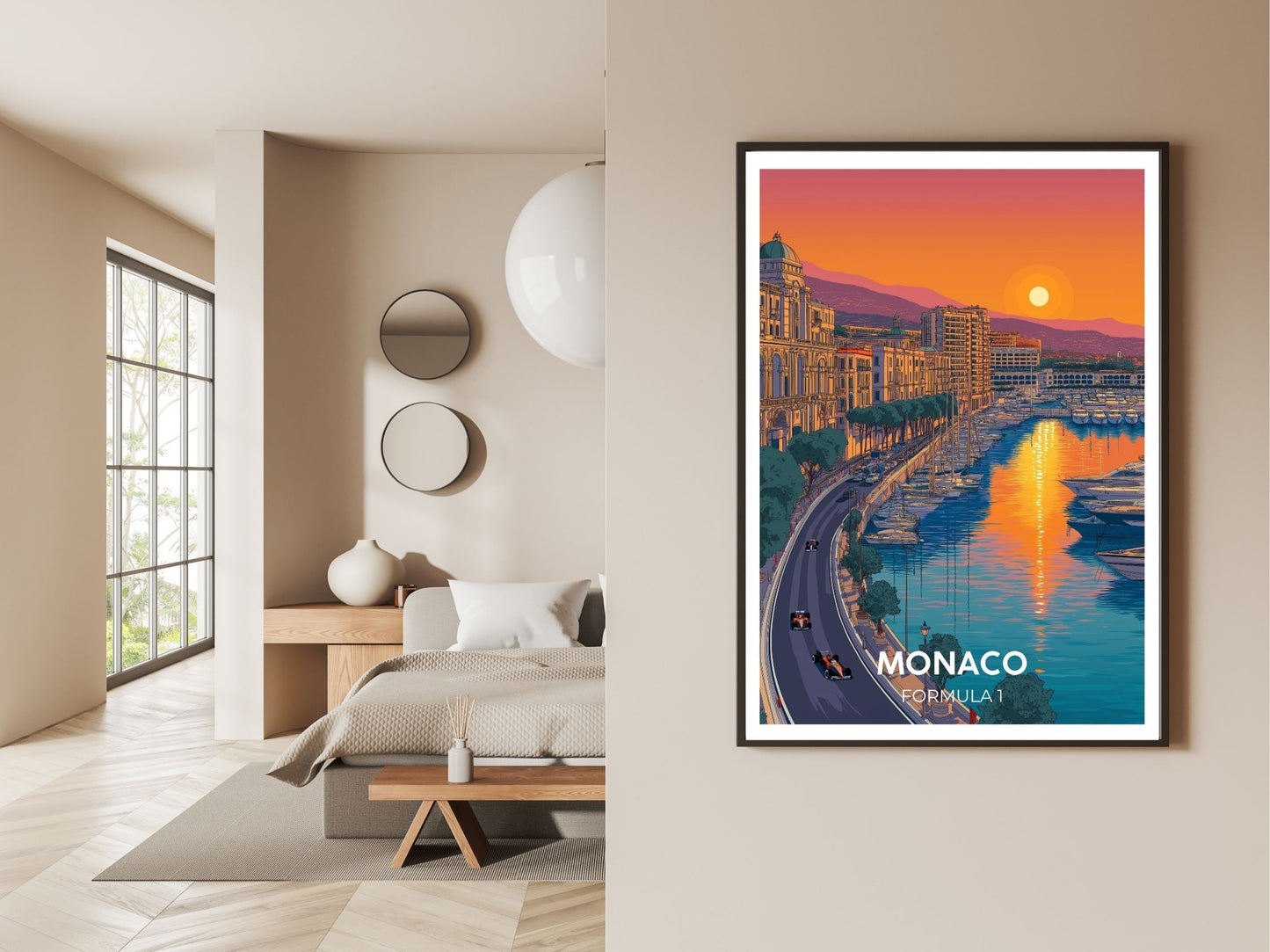 Gallery wall display of Monaco Formula 1 travel poster – Atlas Prints