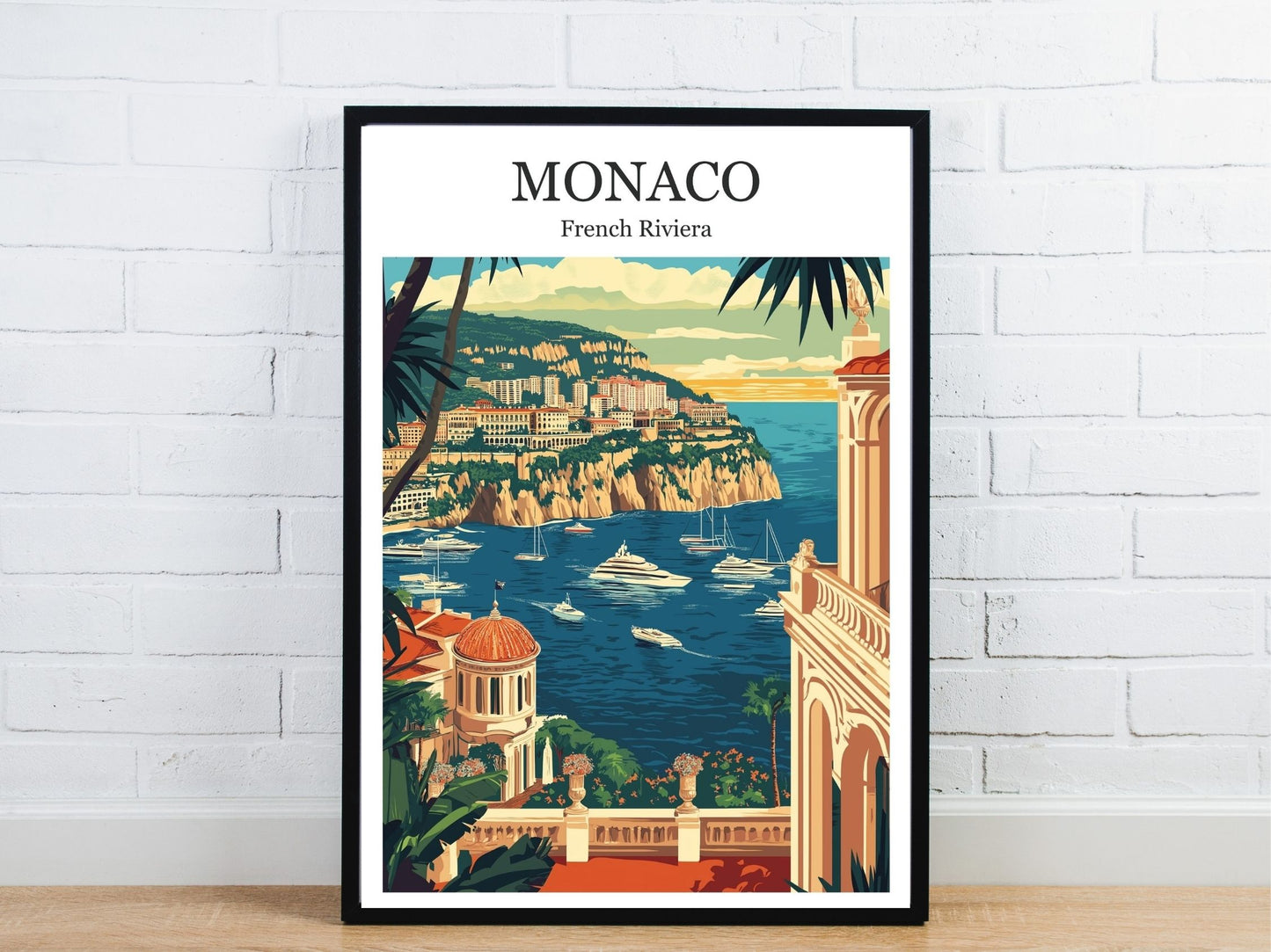 Minimal Monaco travel art poster – Atlas Prints