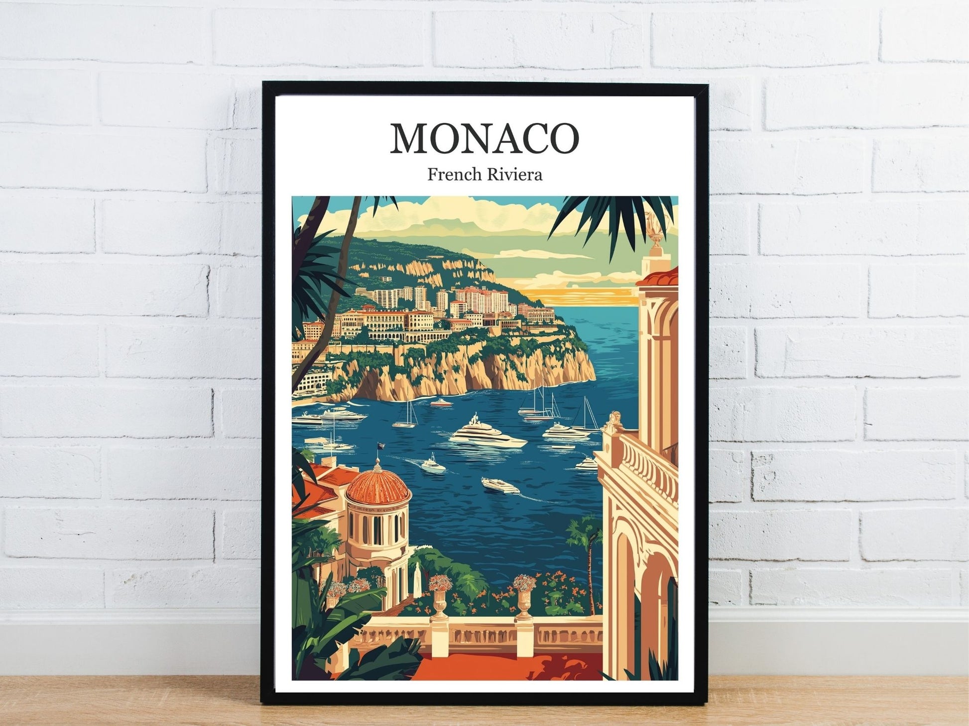 Minimal Monaco travel art poster – Atlas Prints