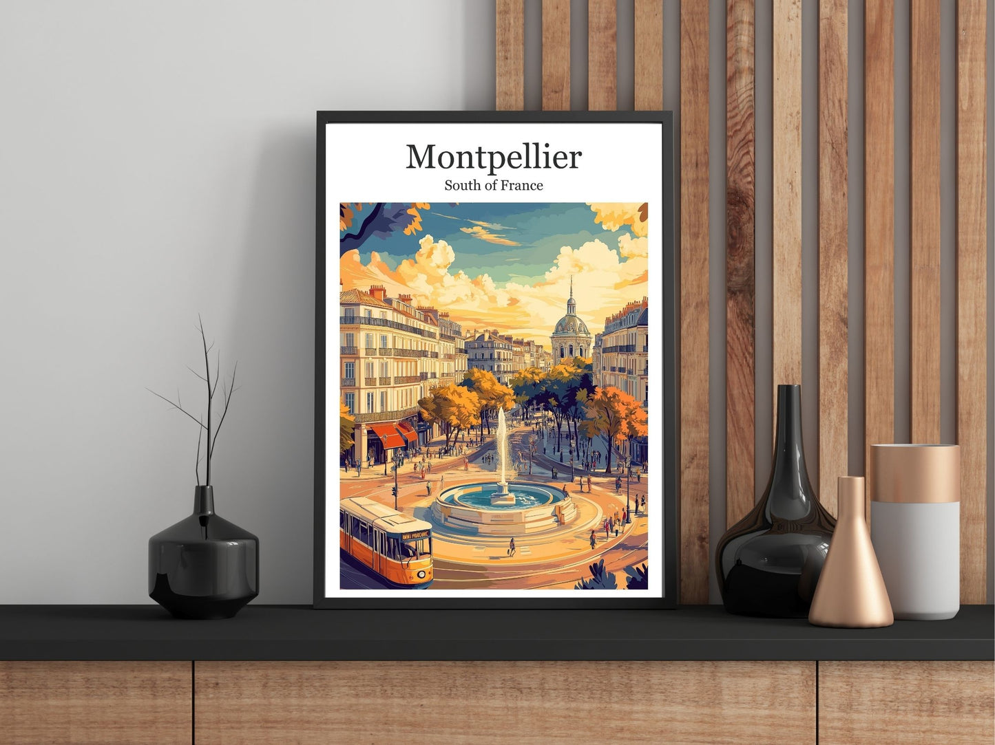 Close-up of Montpellier travel poster matte texture – Atlas Prints