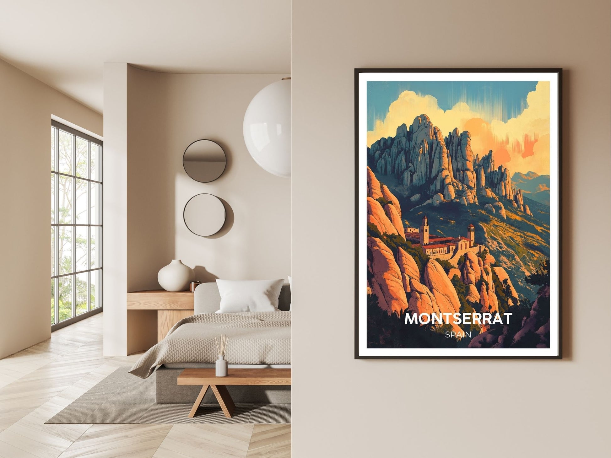 Gallery wall display of Montserrat travel poster – Atlas Prints