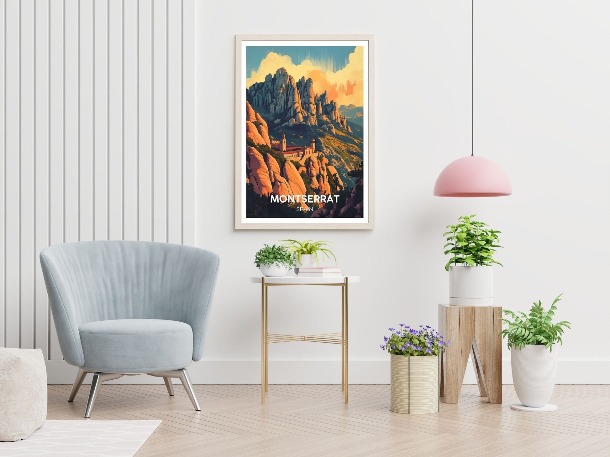 Montserrat travel print displayed in living room – Atlas Prints