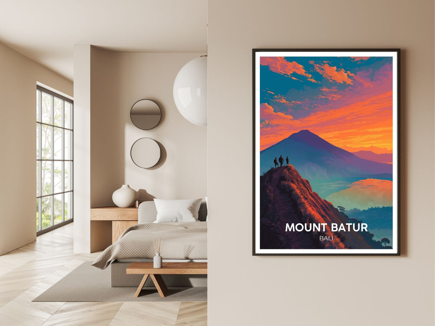 Gallery wall display of Mount Batur Bali travel poster – Atlas Prints