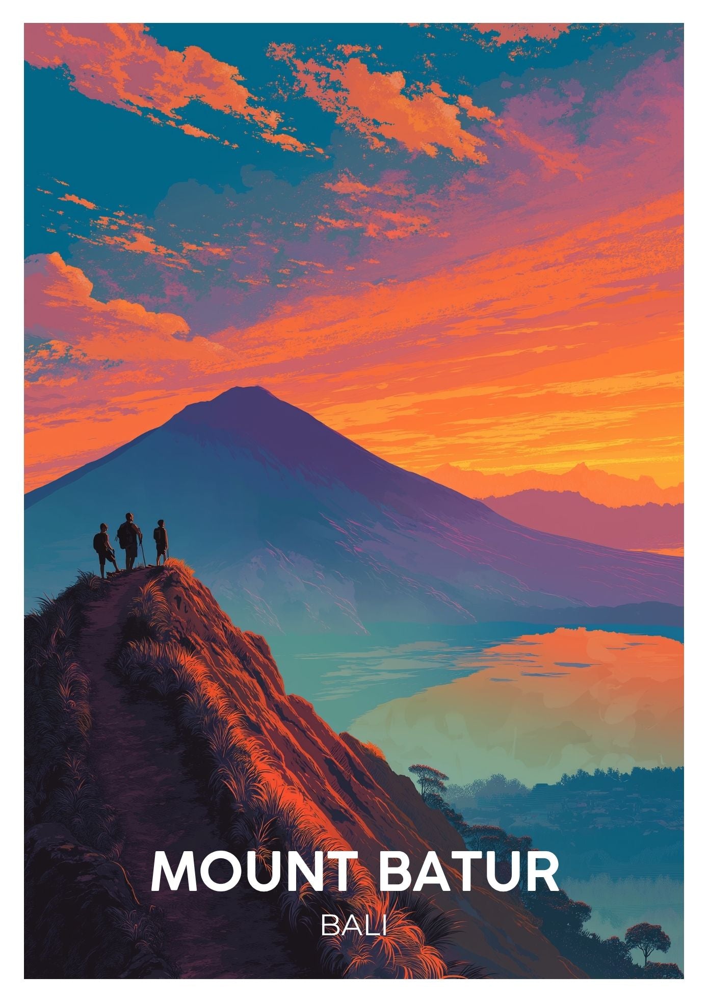 Vintage Mount Batur Bali travel poster wall art print – Atlas Prints