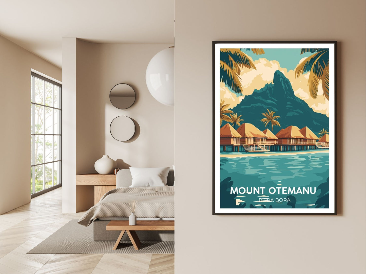 Gallery wall display of Mount Otemanu Bora Bora travel poster – Atlas Prints
