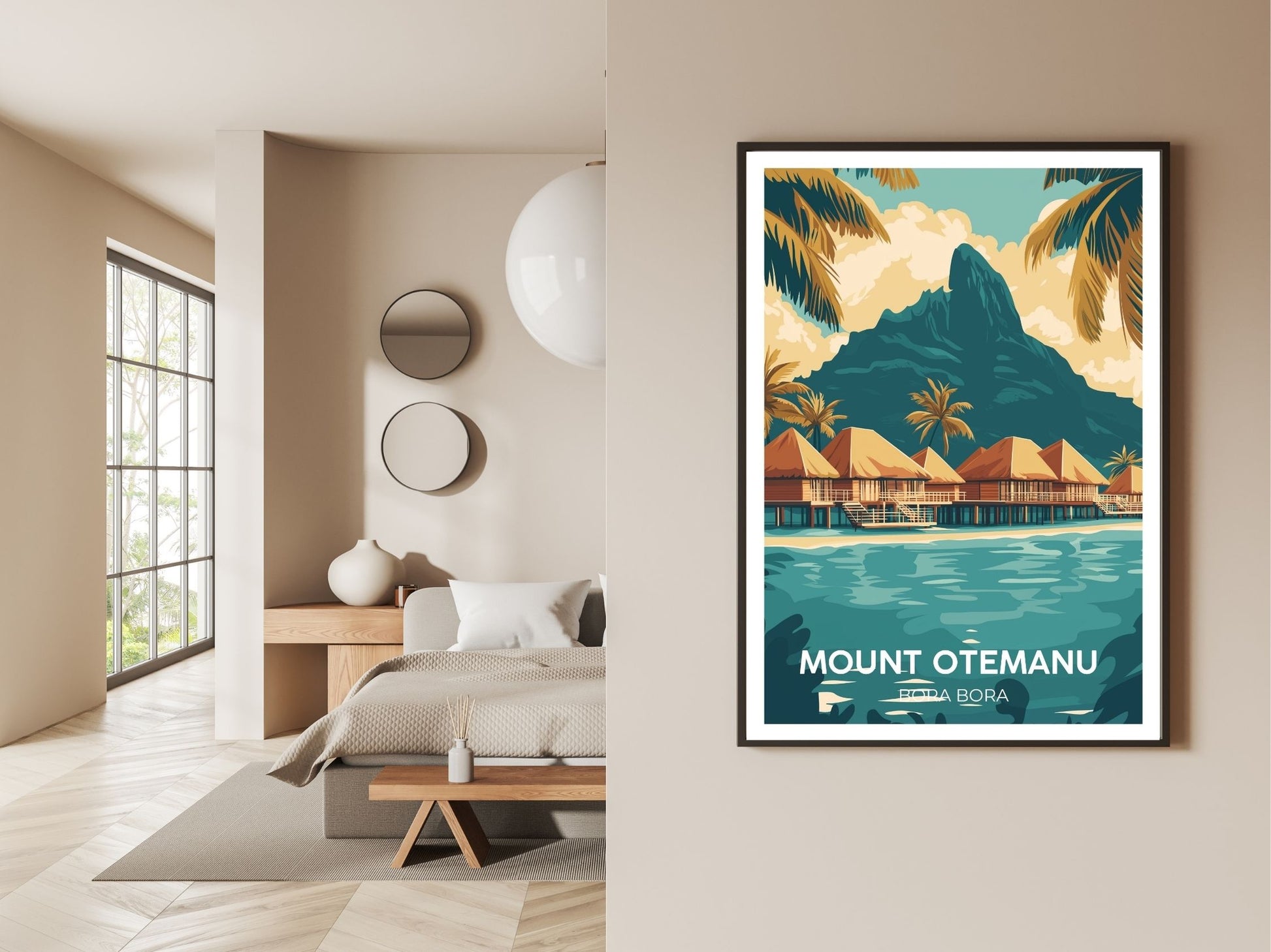 Gallery wall display of Mount Otemanu Bora Bora travel poster – Atlas Prints
