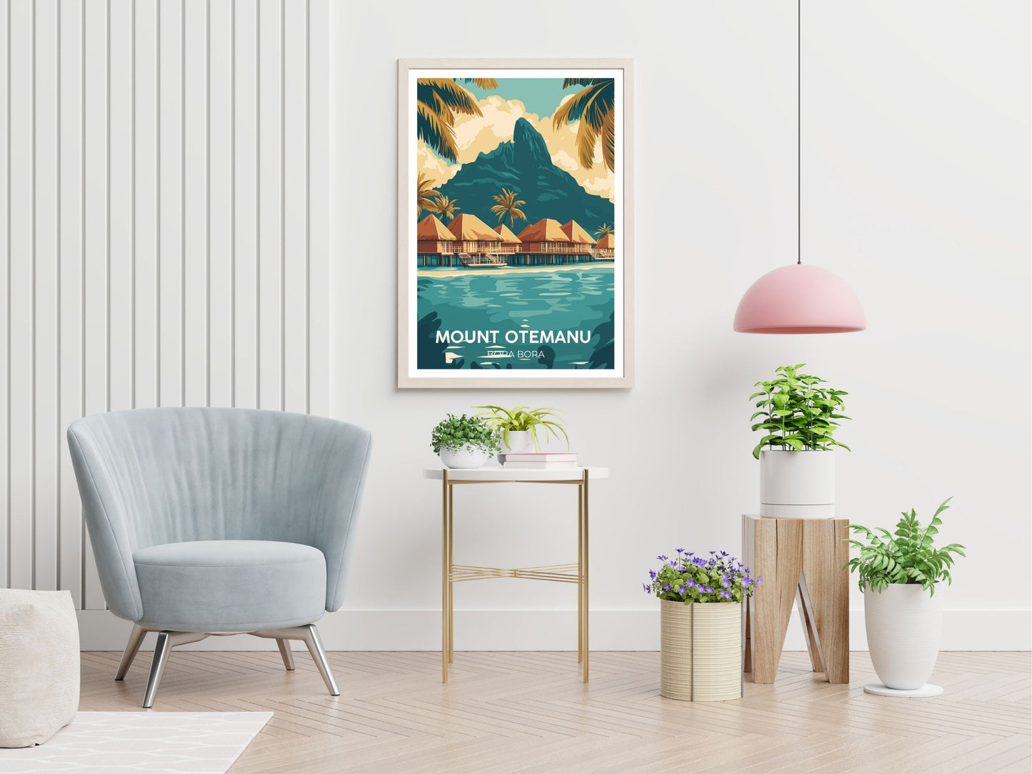 Mount Otemanu Bora Bora travel print displayed in living room – Atlas Prints
