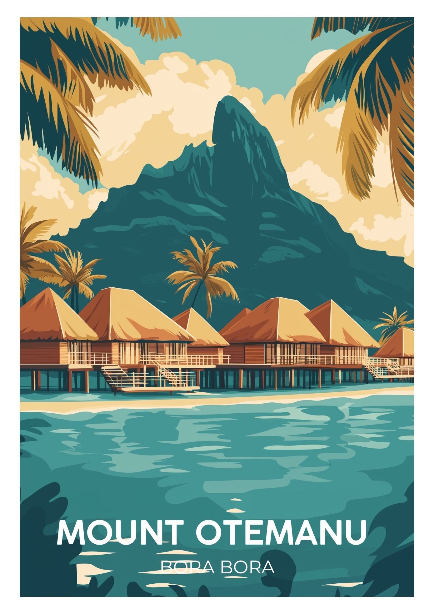 Vintage Mount Otemanu Bora Bora travel poster wall art print – Atlas Prints