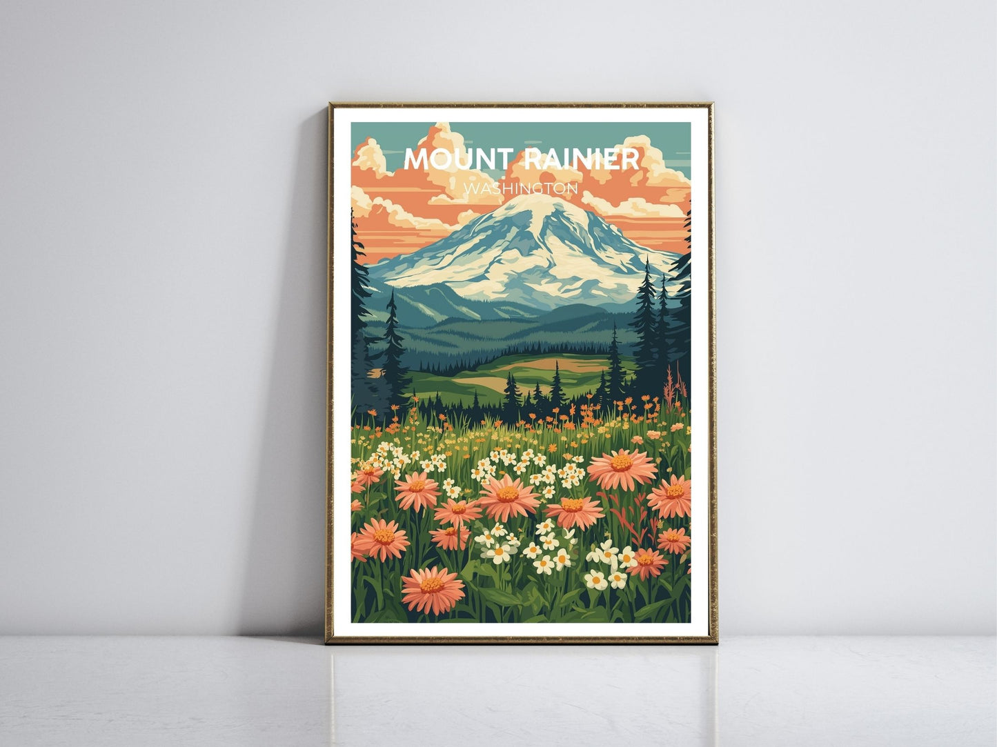 Mount Rainier framed vintage travel poster – Atlas Prints