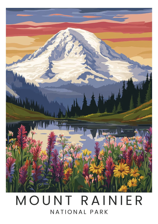 Vintage Mount Rainier National Park travel poster wall art print – Atlas Prints
