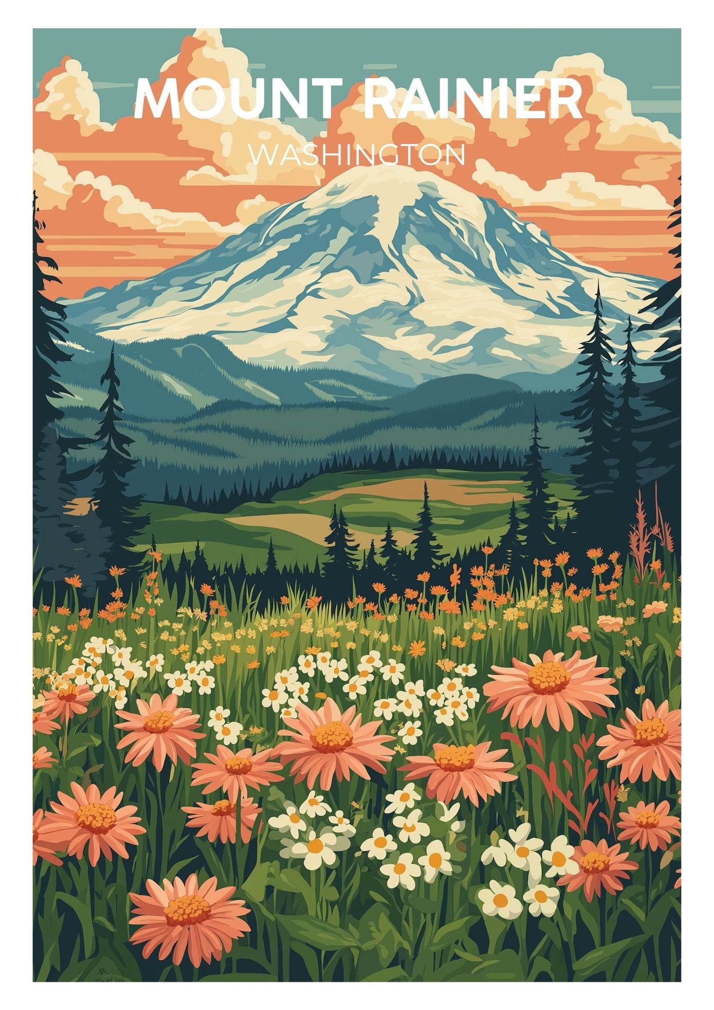 Vintage Mount Rainier travel poster wall art print – Atlas Prints