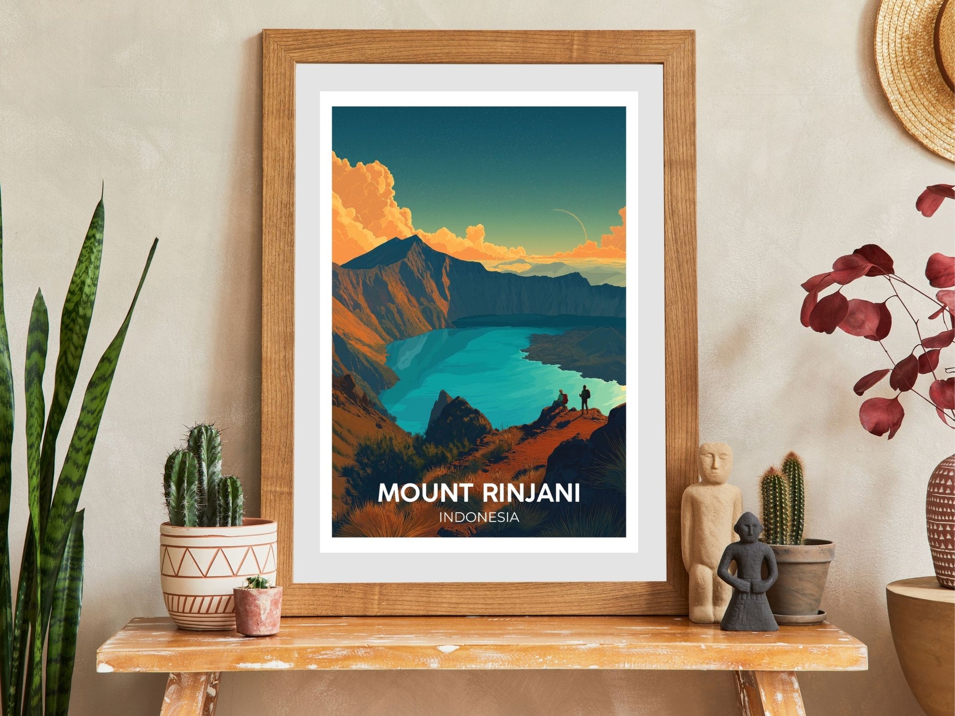 Close-up of Mount Rinjani travel poster matte texture – Atlas Prints