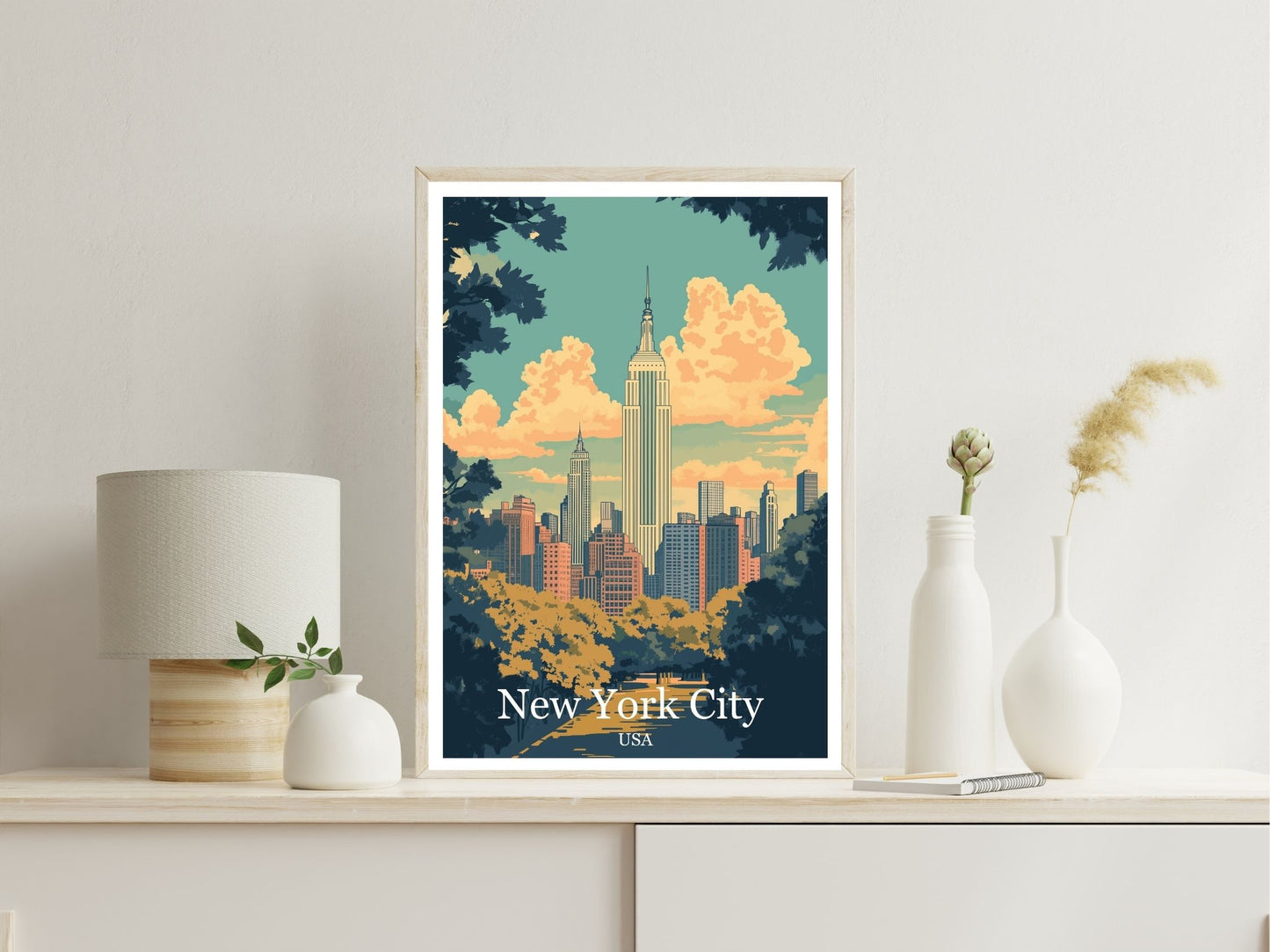 New York City wall art print displayed in bedroom – Atlas Prints