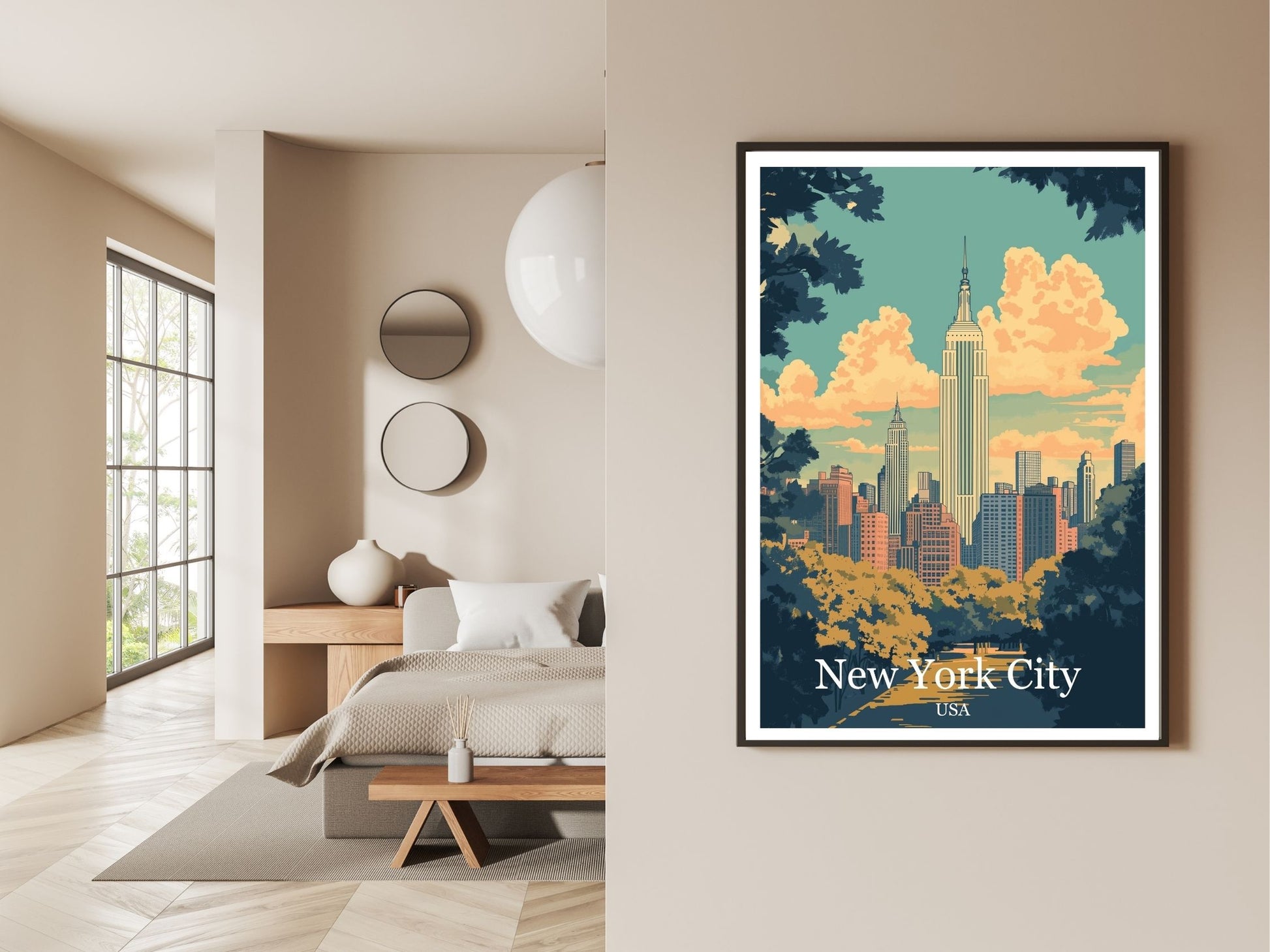 Gallery wall display of New York City travel poster – Atlas Prints