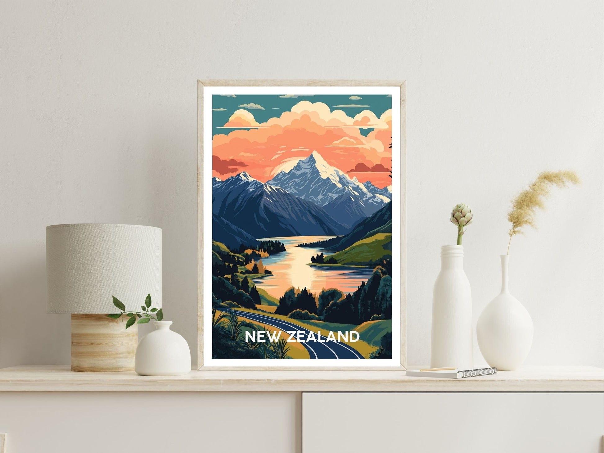 New Zealand wall art print displayed in bedroom – Atlas Prints