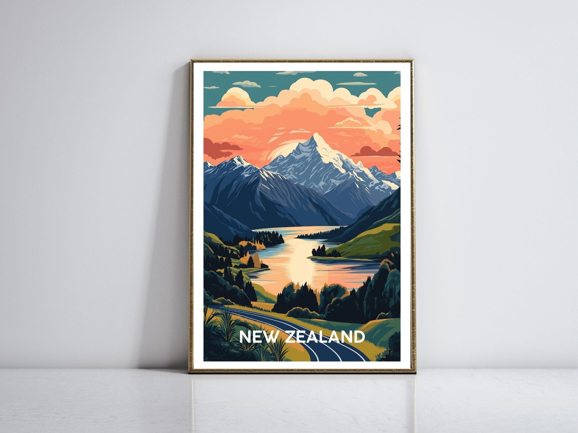 New Zealand framed vintage travel poster – Atlas Prints
