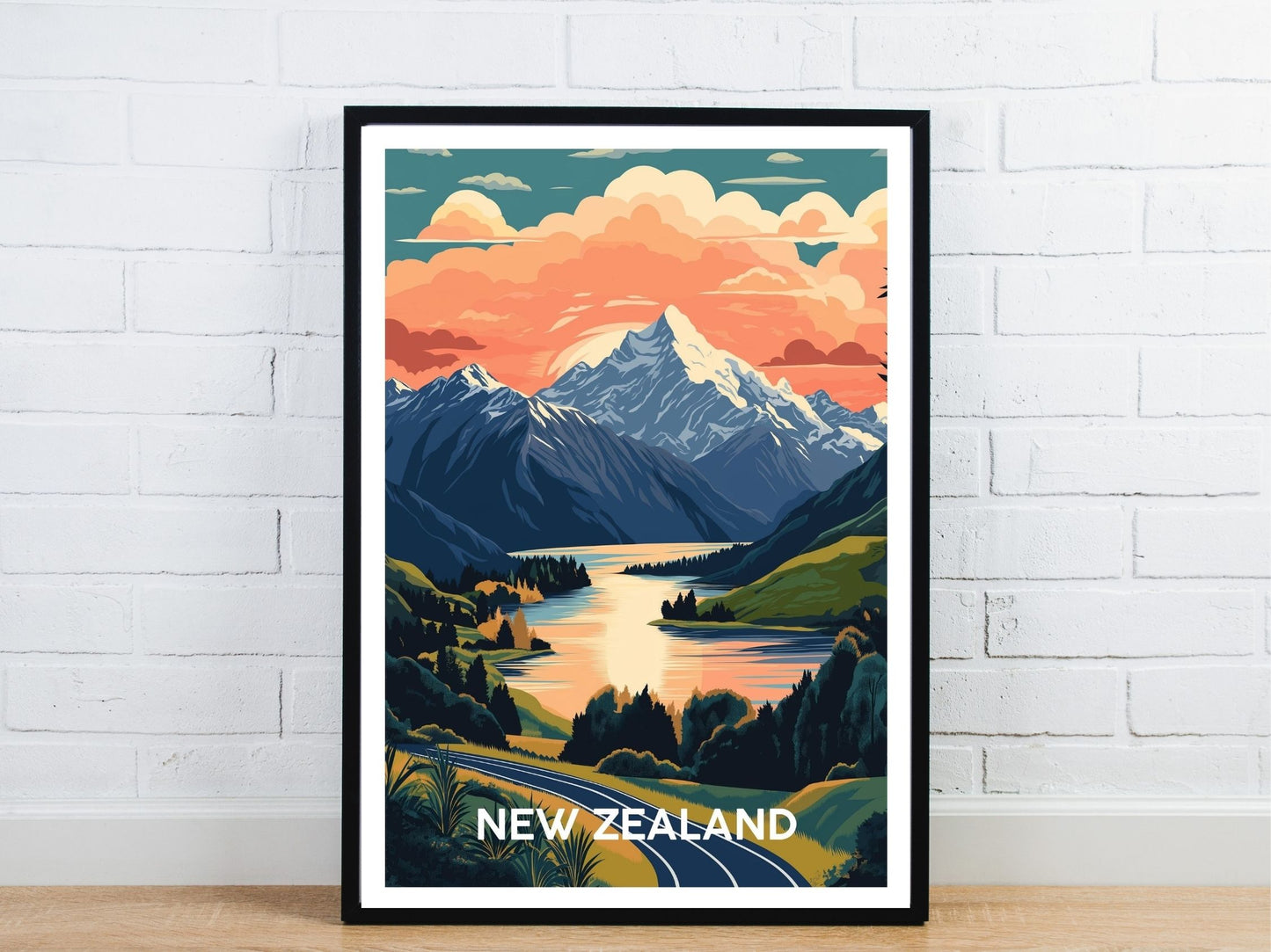 Minimal New Zealand travel art poster – Atlas Prints