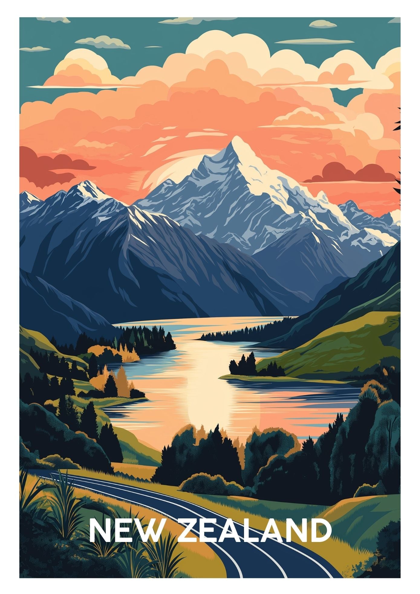 Vintage New Zealand travel poster wall art print – Atlas Prints