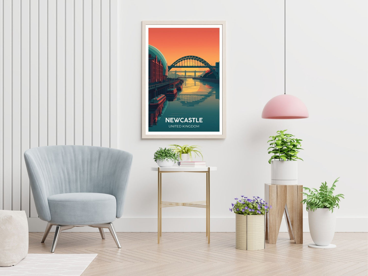 Newcastle United Kingdom travel print displayed in living room – Atlas Prints