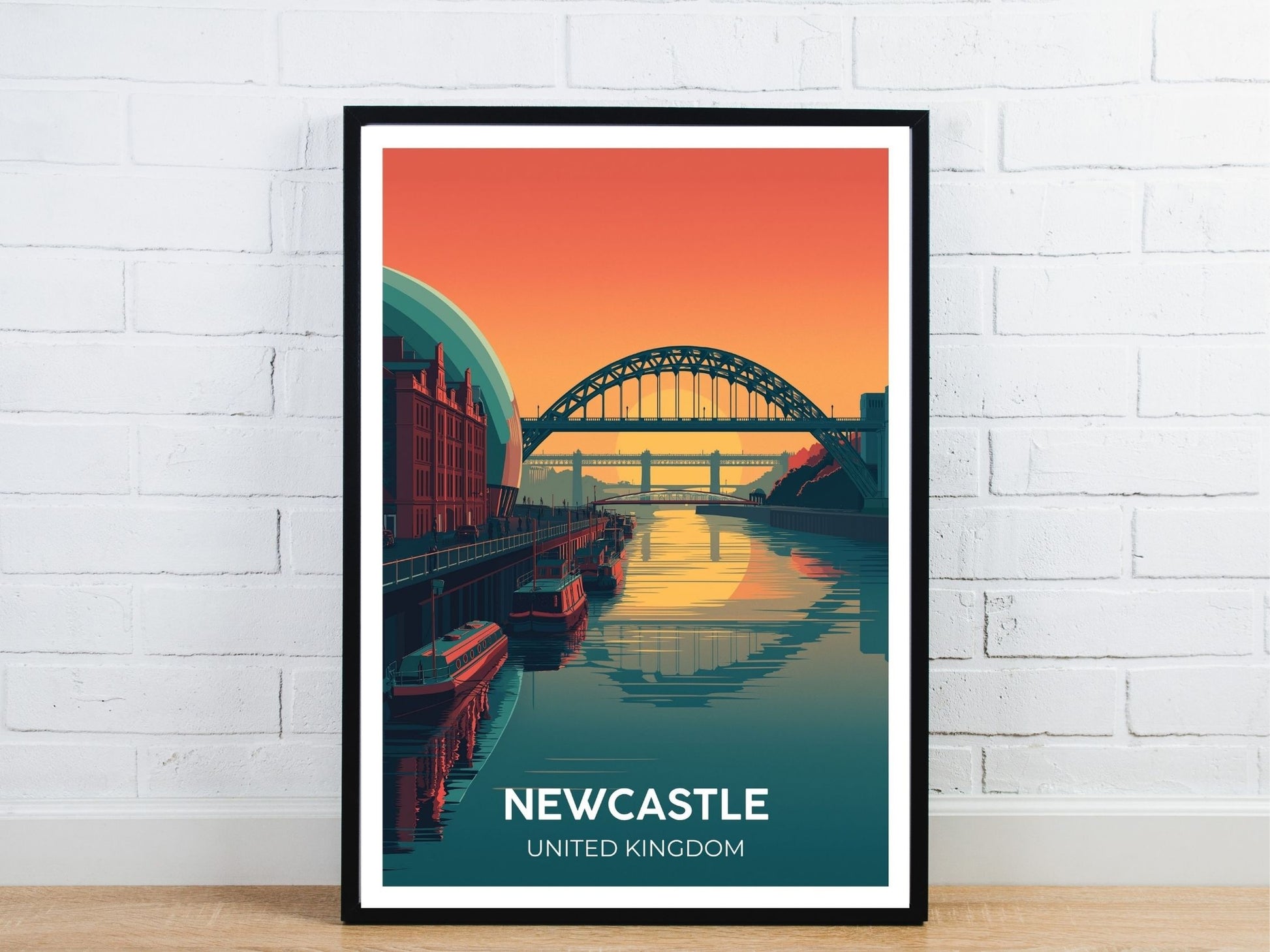 Minimal Newcastle United Kingdom travel art poster – Atlas Prints