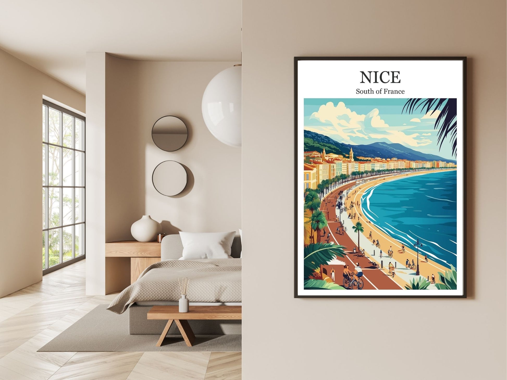 Gallery wall display of Nice French Riviera travel poster – Atlas Prints