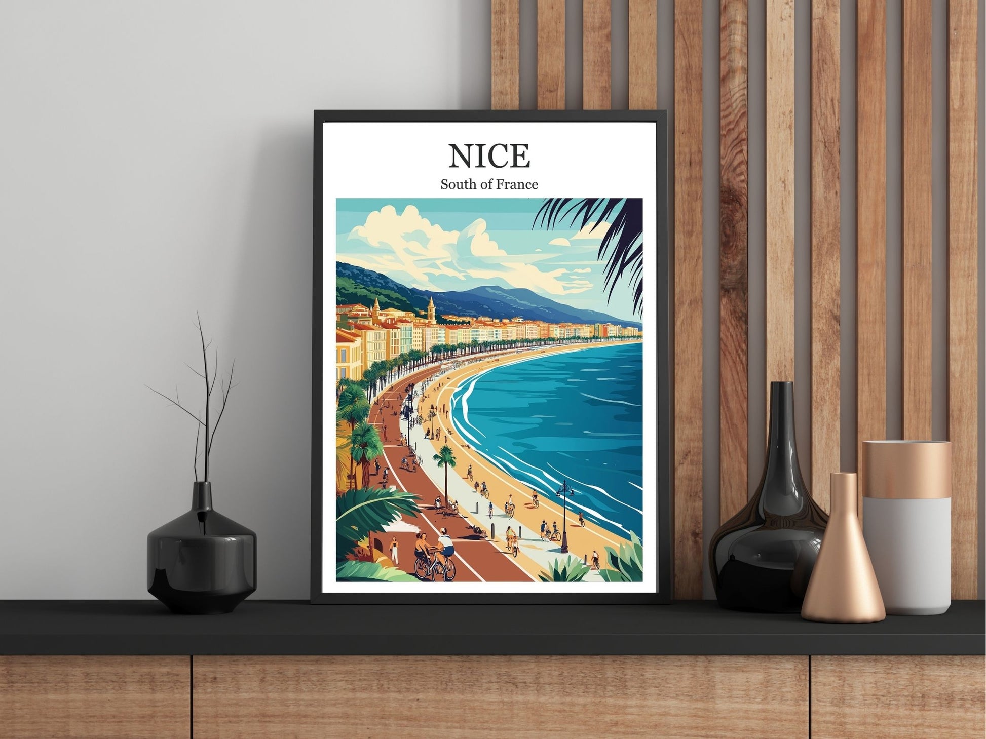 Close-up of Nice French Riviera travel poster matte texture – Atlas Prints