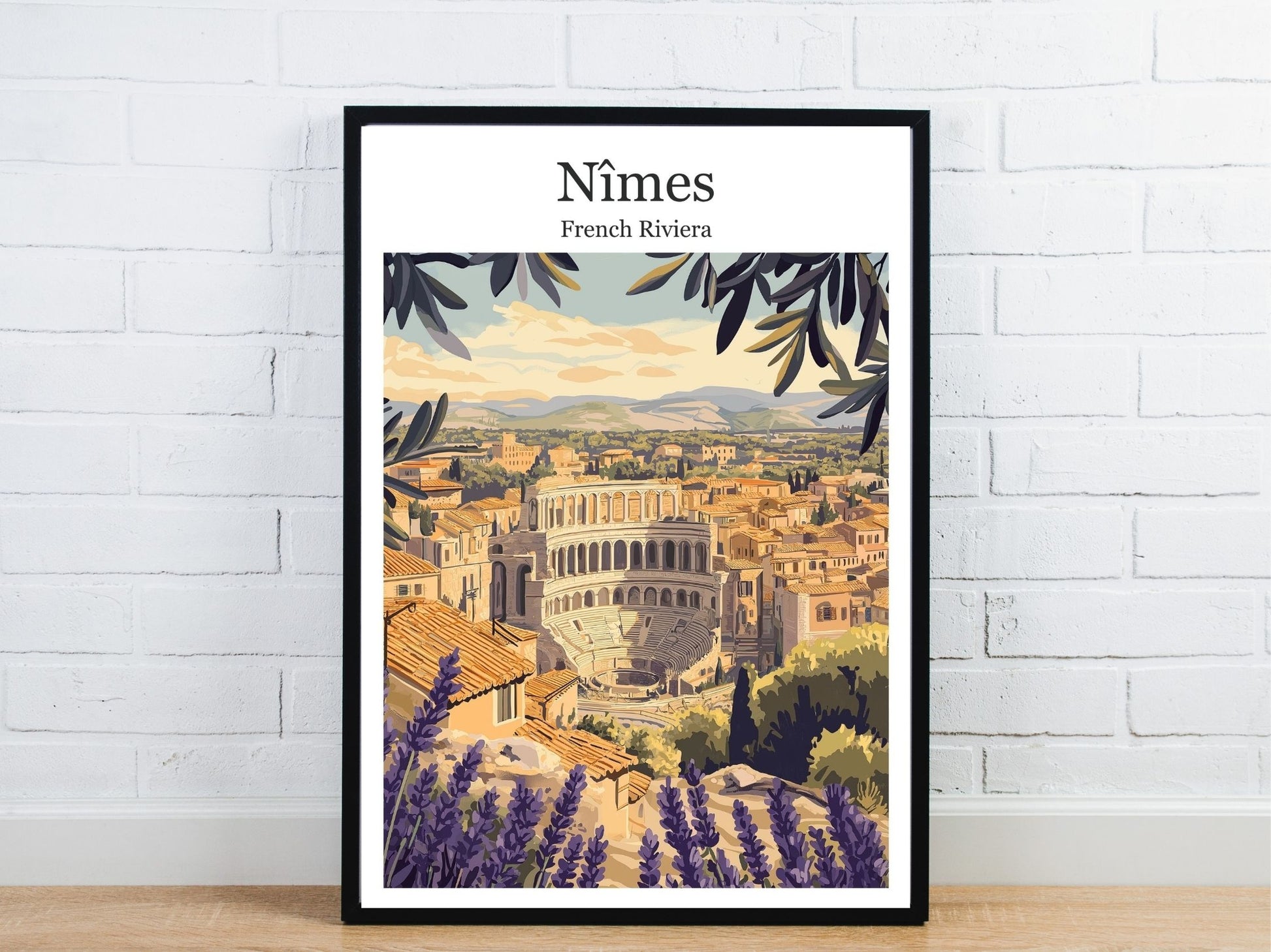 Minimal Nimes travel art poster – Atlas Prints