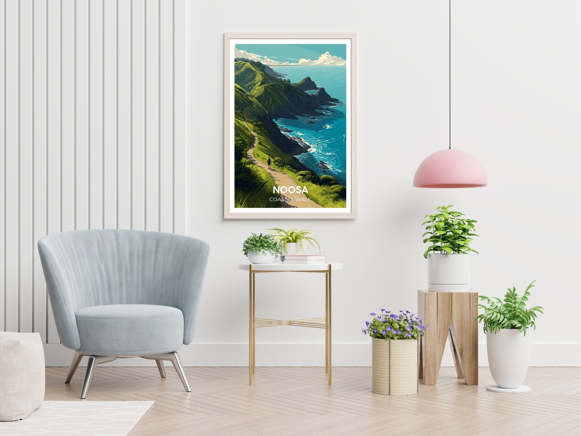 Noosa Heads travel print displayed in living room – Atlas Prints