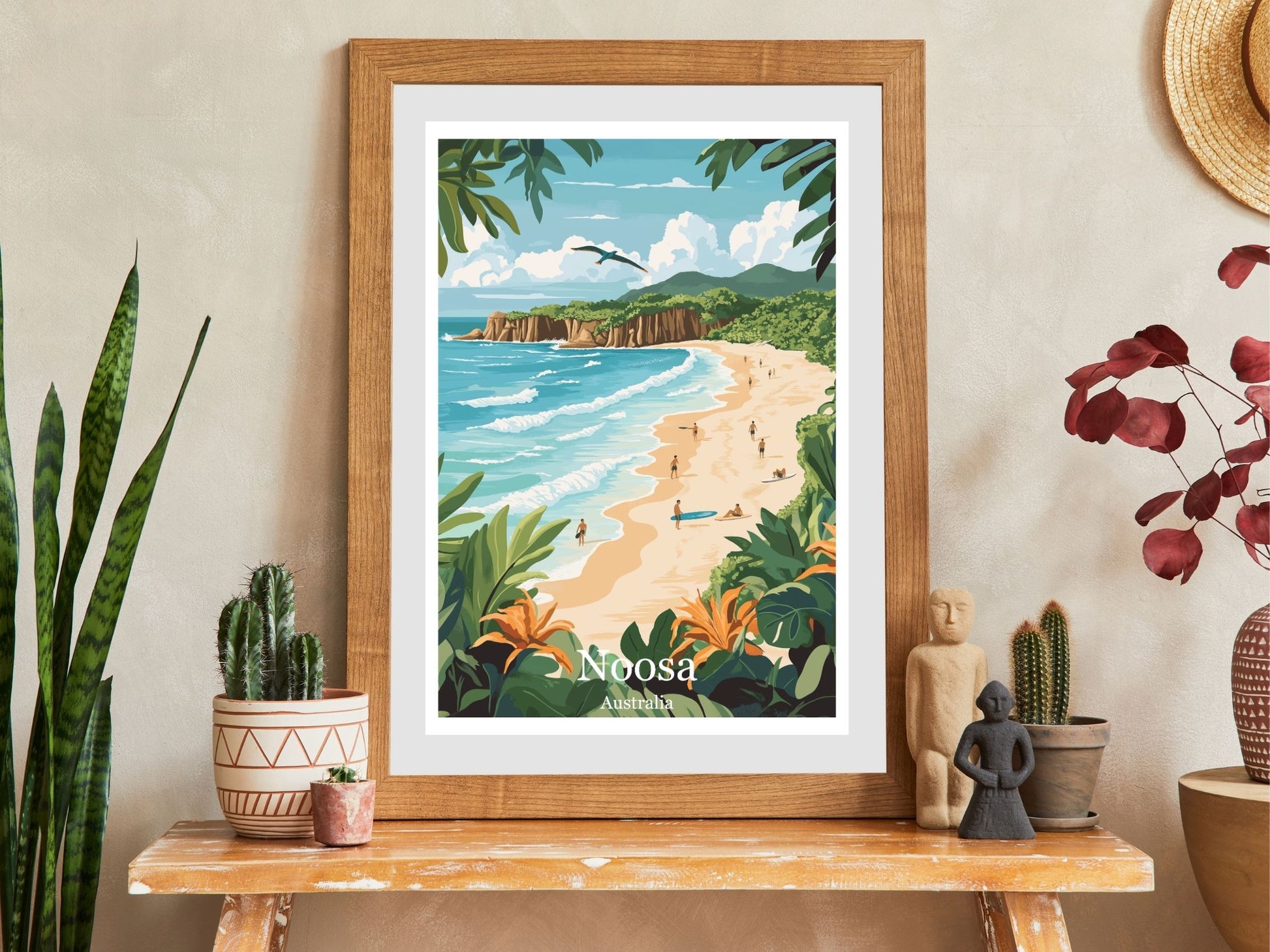 Close-up of Noosa travel poster matte texture – Atlas Prints