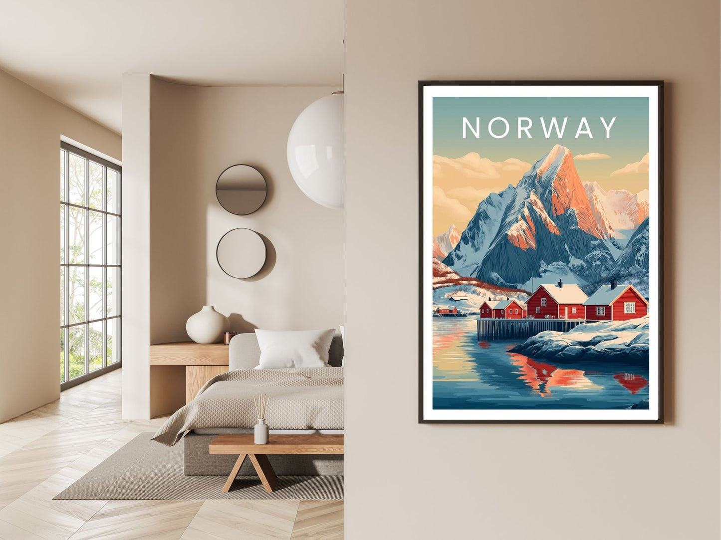 Gallery wall display of Norway travel poster – Atlas Prints