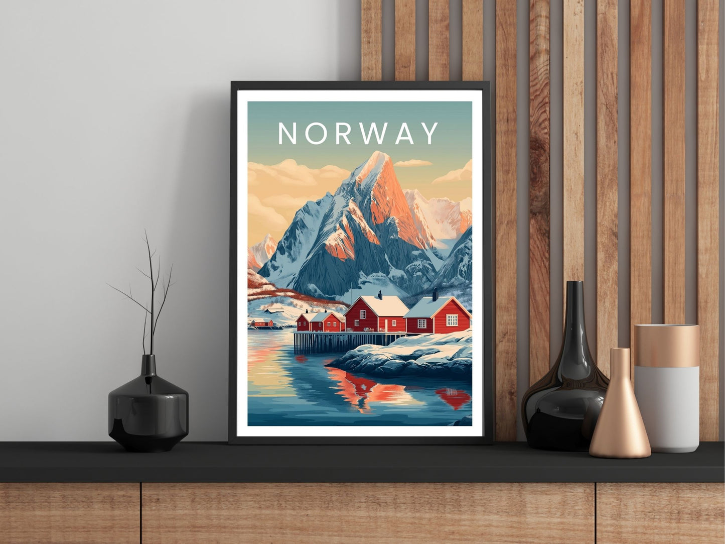 Close-up of Norway travel poster matte texture – Atlas Prints