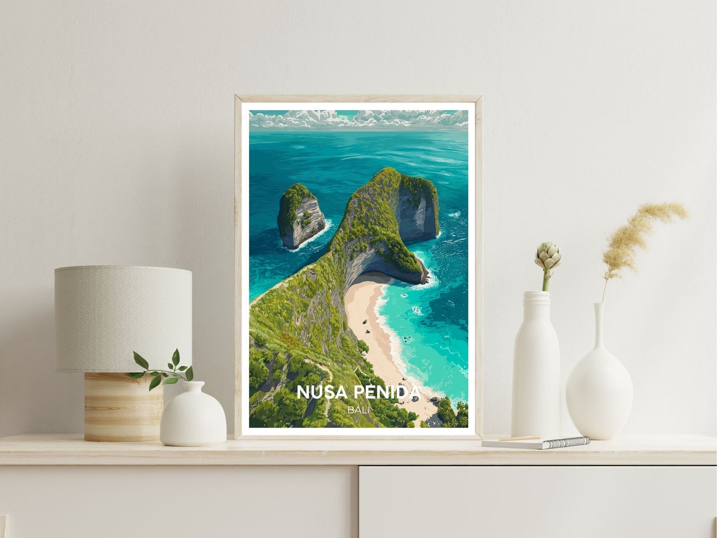 Nusa Penida wall art print displayed in bedroom – Atlas Prints