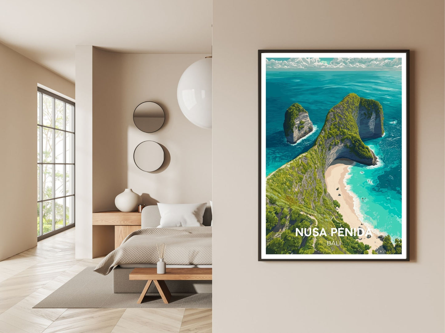 Gallery wall display of Nusa Penida travel poster – Atlas Prints