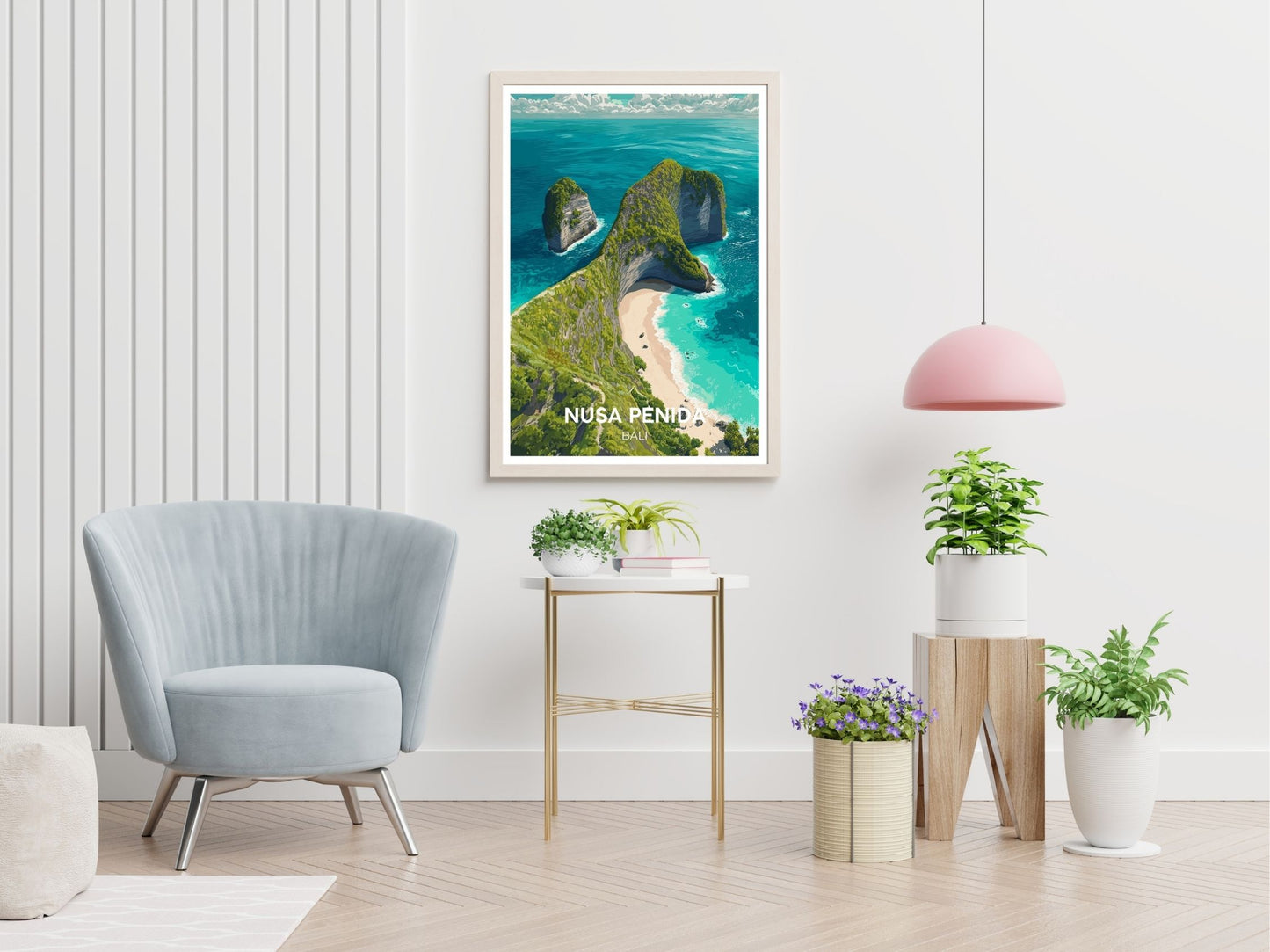 Nusa Penida travel print displayed in living room – Atlas Prints