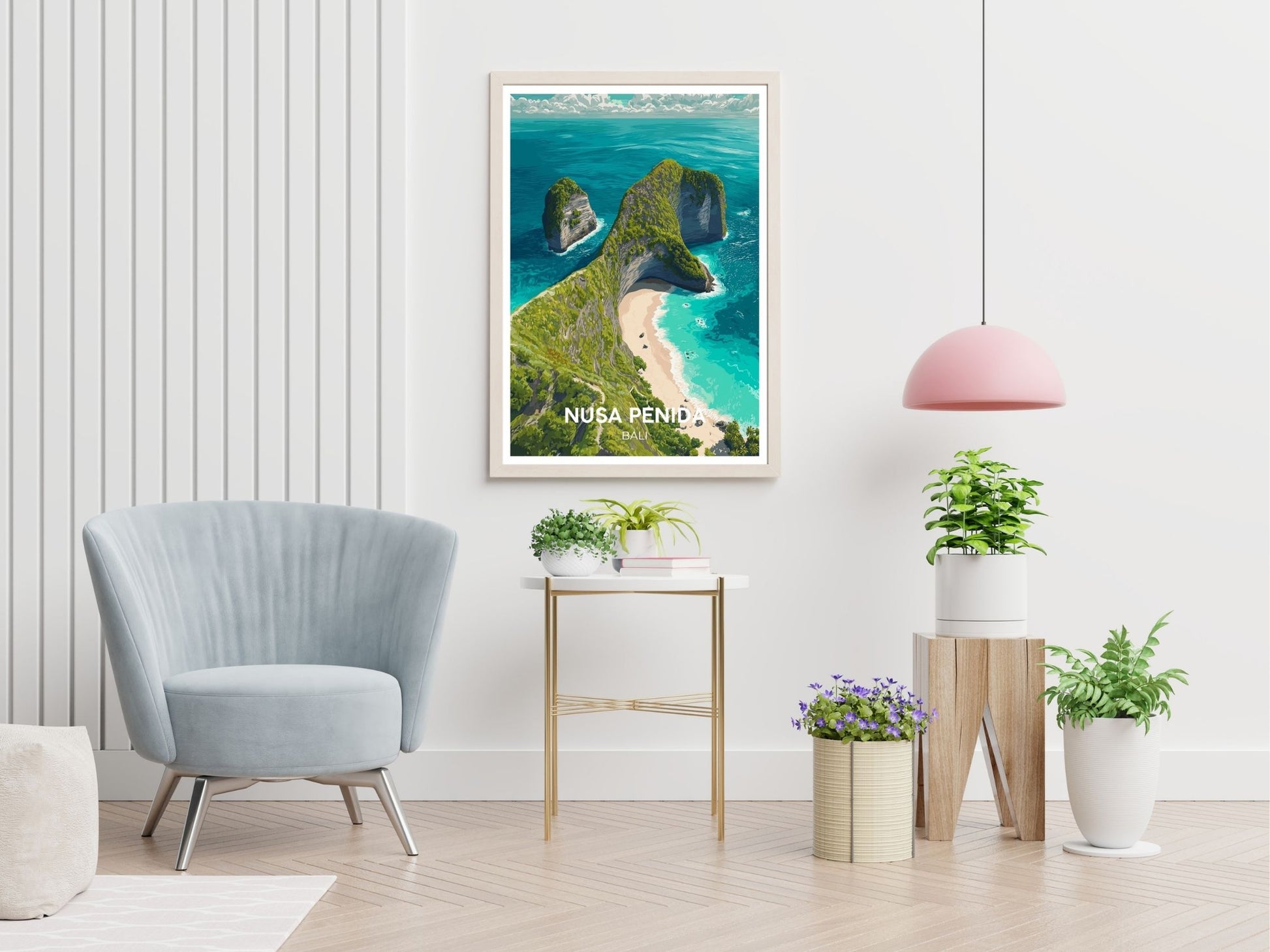Nusa Penida travel print displayed in living room – Atlas Prints