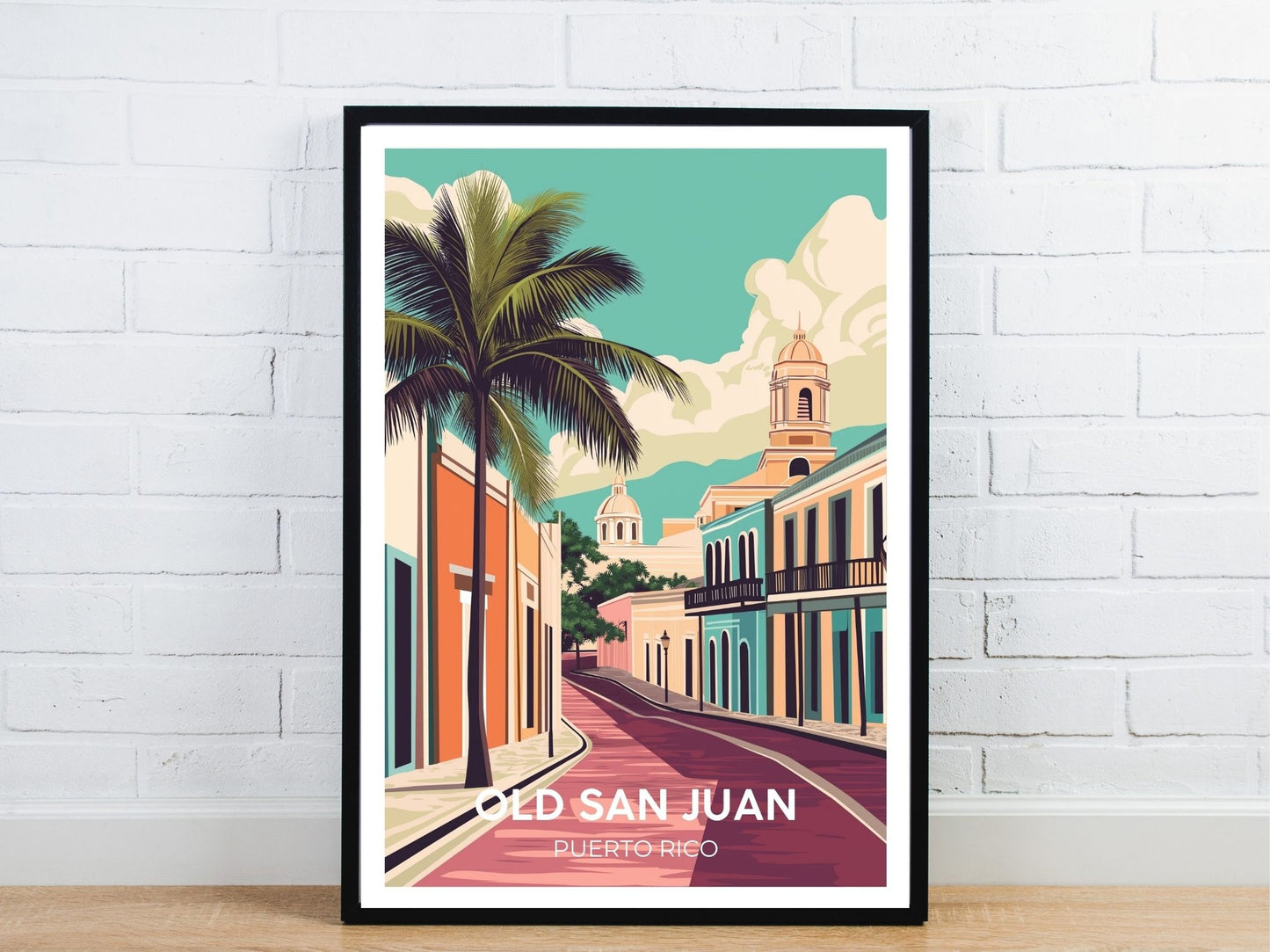 Minimal Old San Juan Puerto Rico travel art poster – Atlas Prints