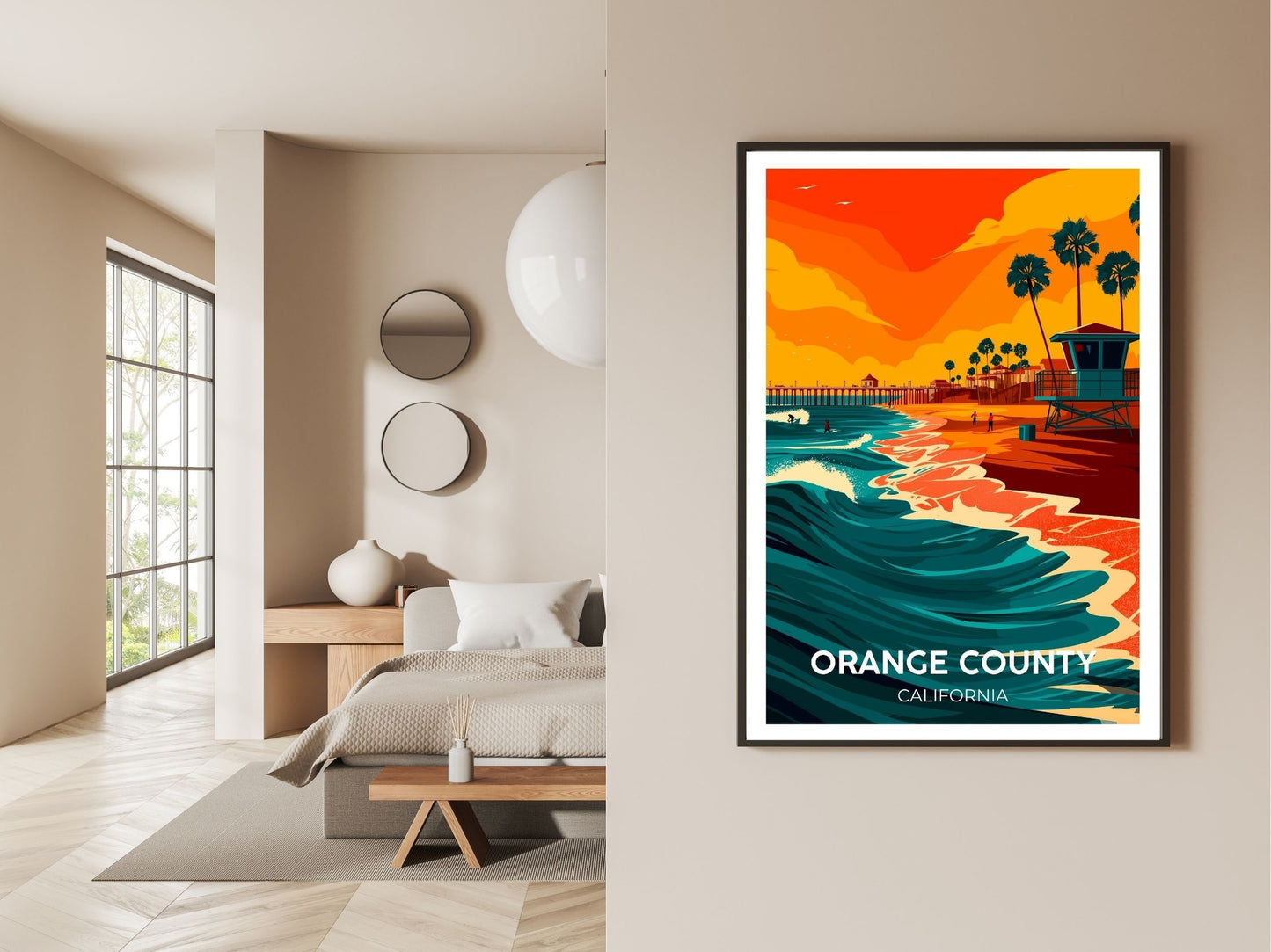 Gallery wall display of Orange County California travel poster – Atlas Prints