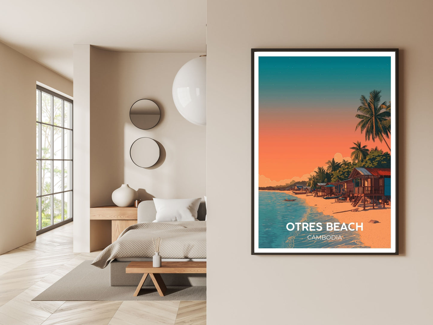Gallery wall display of Otres Beach Cambodia travel poster – Atlas Prints