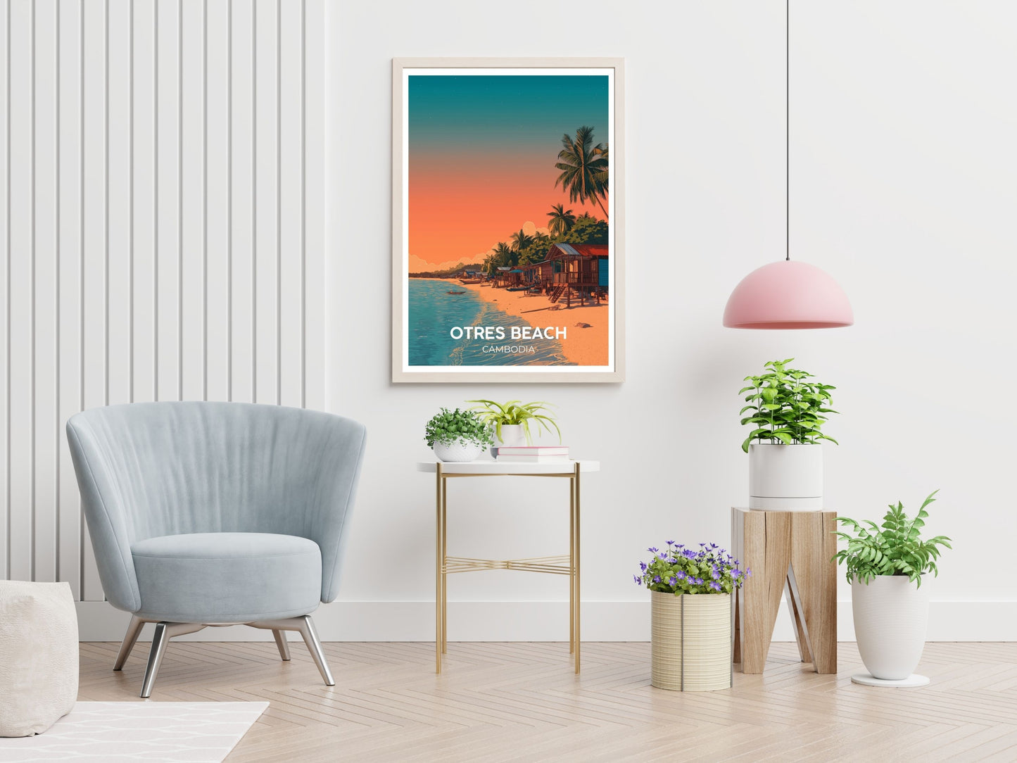 Otres Beach Cambodia travel print displayed in living room – Atlas Prints