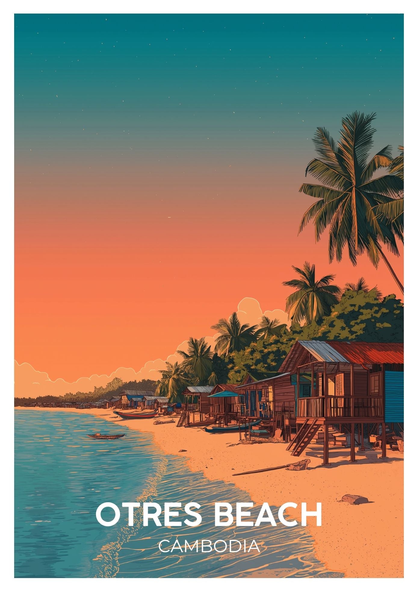 Vintage Otres Beach Cambodia travel poster wall art print – Atlas Prints