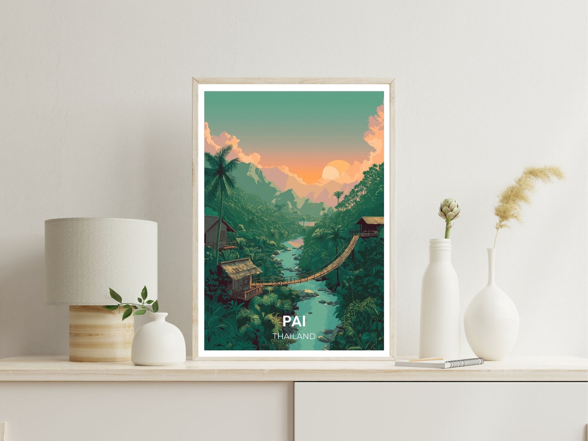 Pai Thailand wall art print displayed in bedroom – Atlas Prints