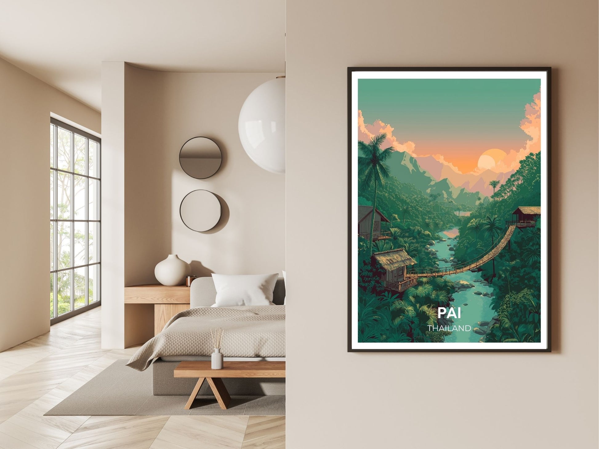 Gallery wall display of Pai Thailand travel poster – Atlas Prints