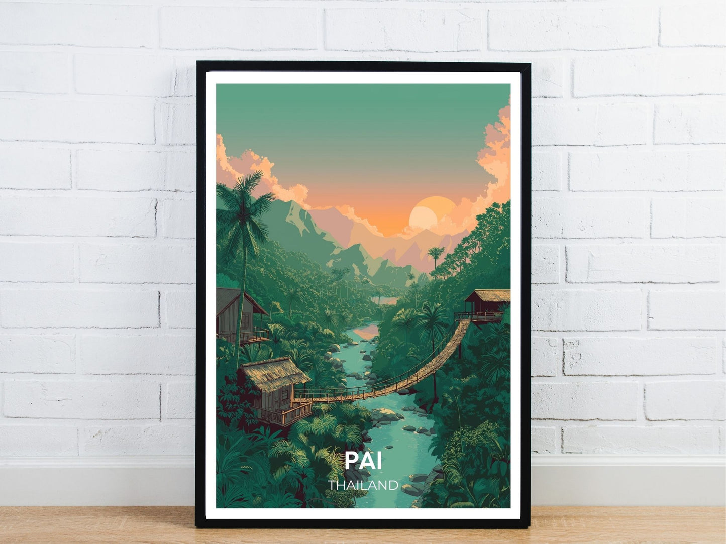 Minimal Pai Thailand travel art poster – Atlas Prints