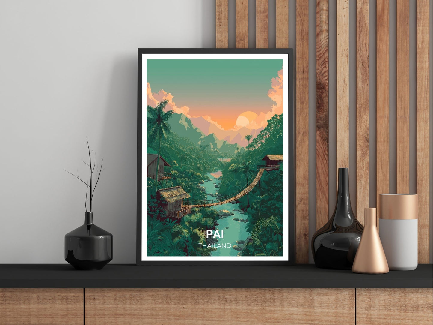 Close-up of Pai Thailand travel poster matte texture – Atlas Prints
