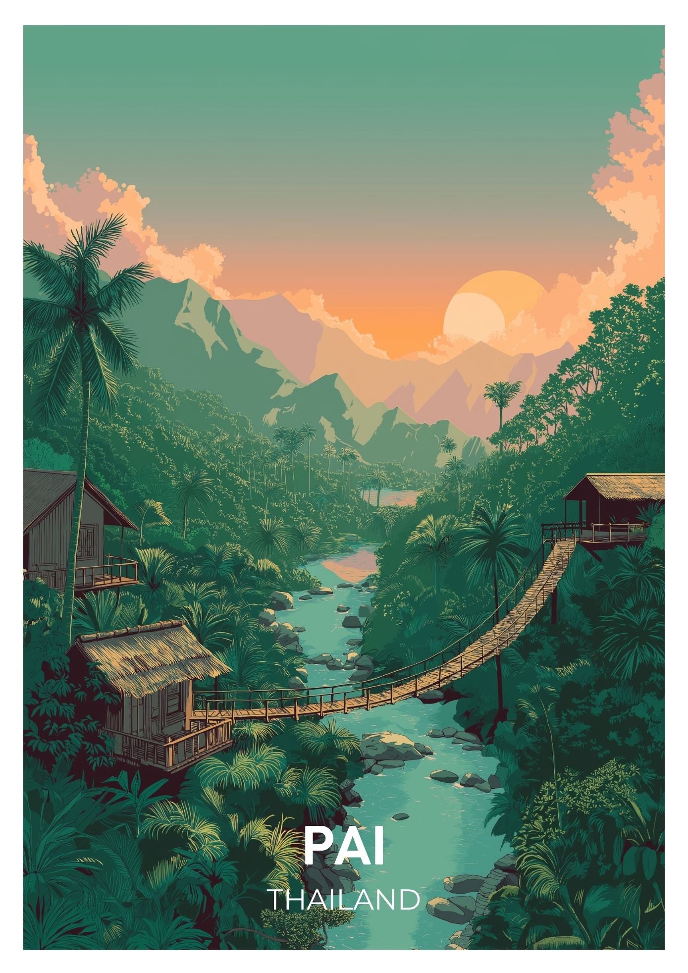Vintage Pai Thailand travel poster wall art print – Atlas Prints